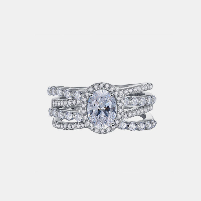 Layered Ring with 3 Ct Moissanite & CZ in Sterling Silver