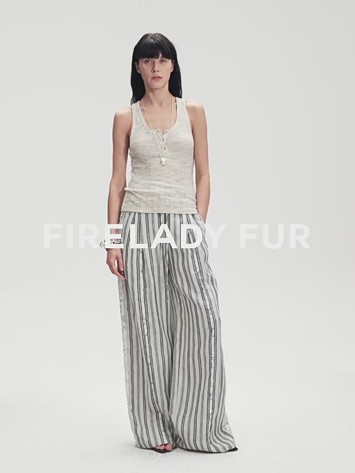 Linen Vertical Stripe Drape Wide Leg Casual Pants ‘Fashion Tension’