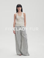 Linen Vertical Stripe Drape Wide Leg Casual Pants ‘Fashion Tension’