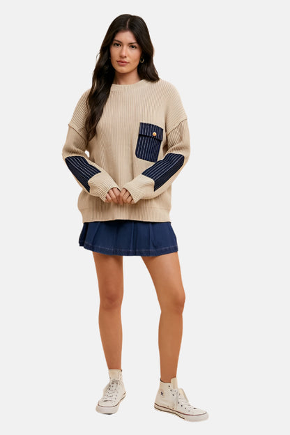 Contrast Details Sweater with Patch Pocket