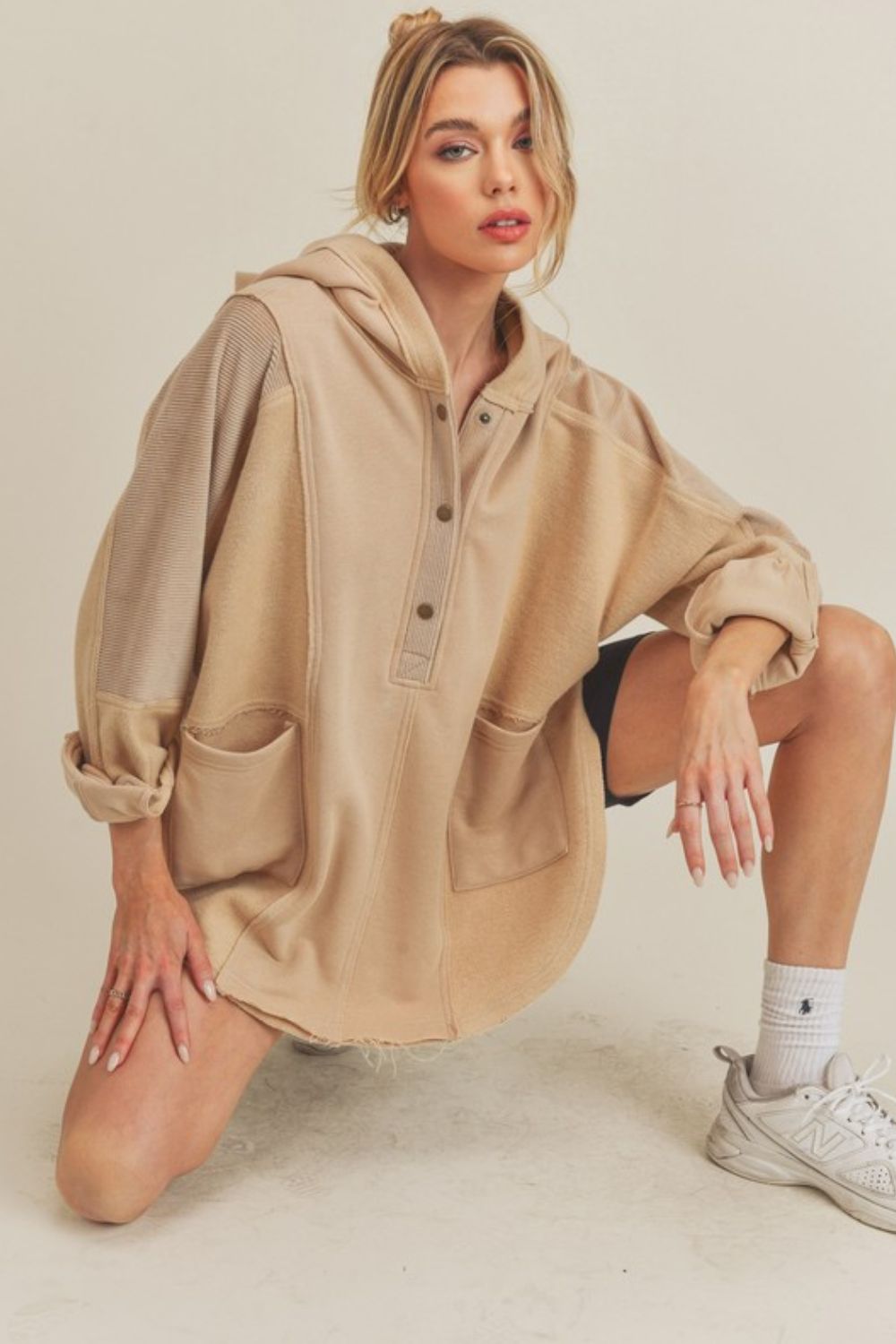 Slit Half Snap Oversize Hoodie