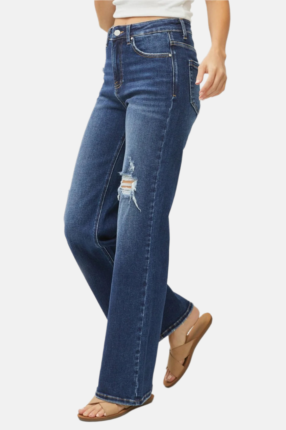 High Rise Distressed Wide Leg Jeans