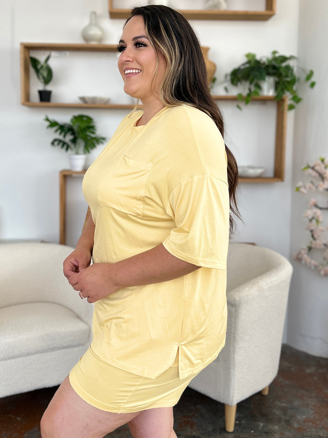 Basic Bae Bamboo Round Neck Drop Shoulder T-Shirt and Shorts Set