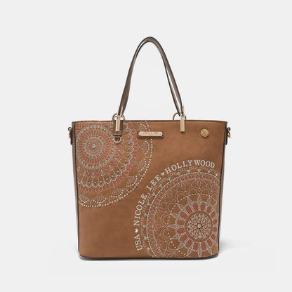 Metallic Stitching Embroidery Inlaid Rhinestone Tote Bag