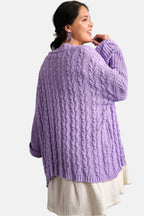 Cable Knit Open Front Long Sleeve Cardigan Lilac