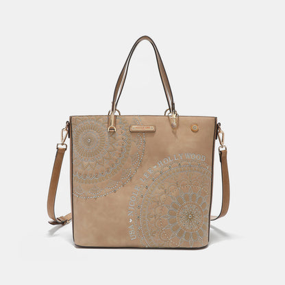 Metallic Stitching Embroidery Inlaid Rhinestone Tote Bag