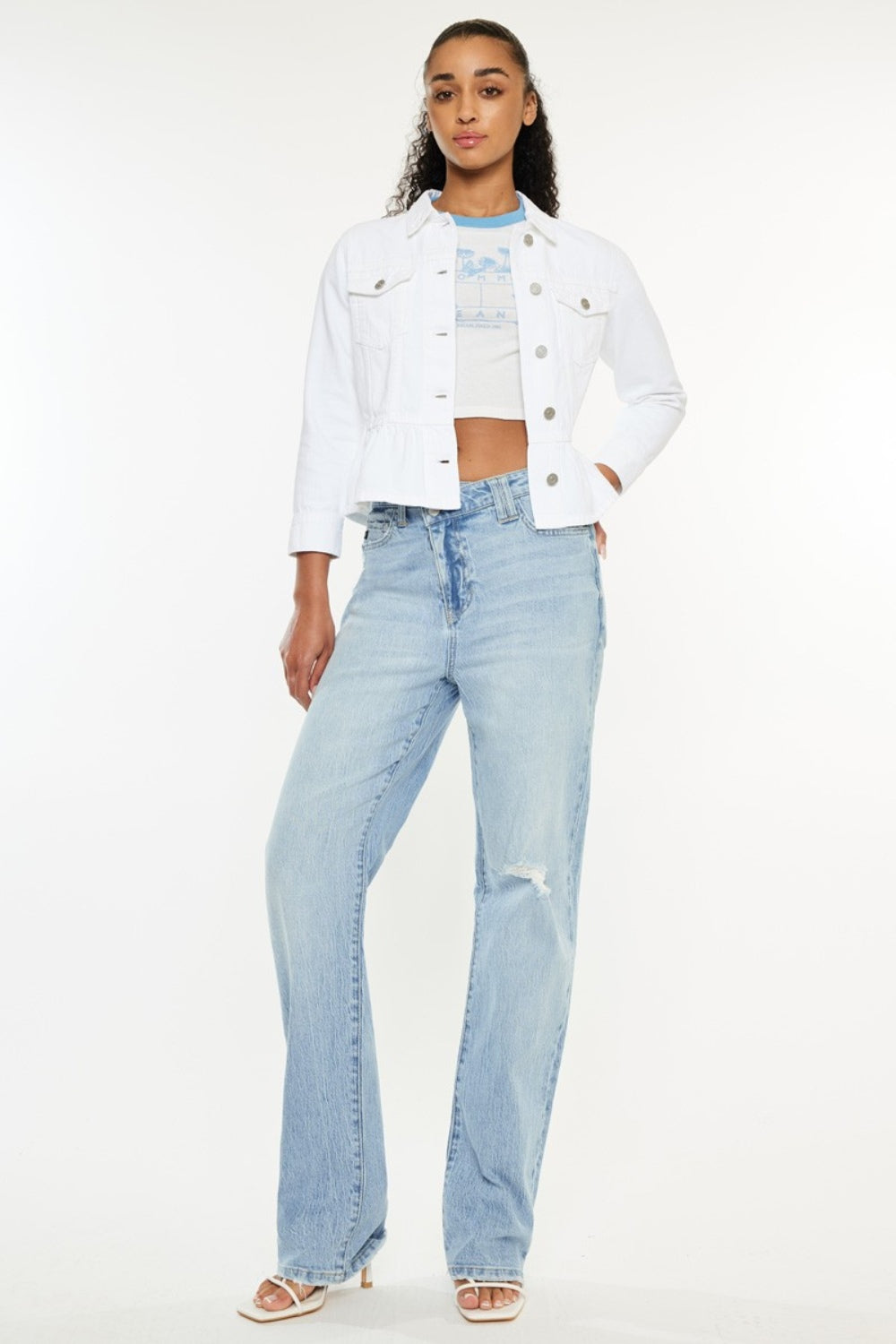 Light Blue Distressed High Waist Straight Jeans