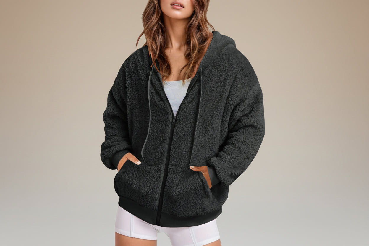 Long Zip-Up Hoodie | Soft Cotton Velvet | Oversized Fit
