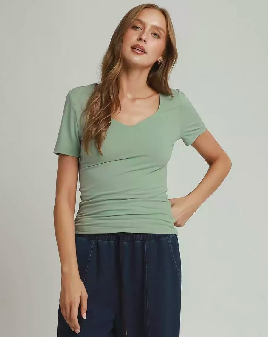 Sweetheart Neckline Front Double-Lined Top | Dusty Mint