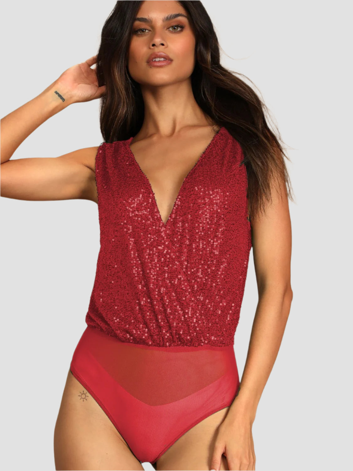 Sequin Surplice Sleeveless Bodysuit