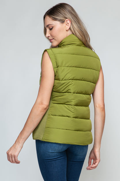 Zip-Up Turtleneck Vest with Pockets Olive