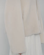 Women's Shearling Leather Coat | Short Navy Collar Merino Wool Blend ‘Butter Crisp’