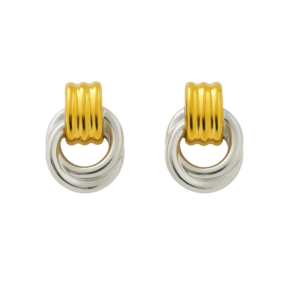 Luna Link Mixed Metal Two-Tone Earrings Retro-Chic Circle Drops