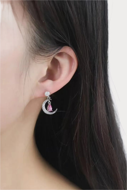 Moon & Star Earrings with Pink 2 Ct Moissanite