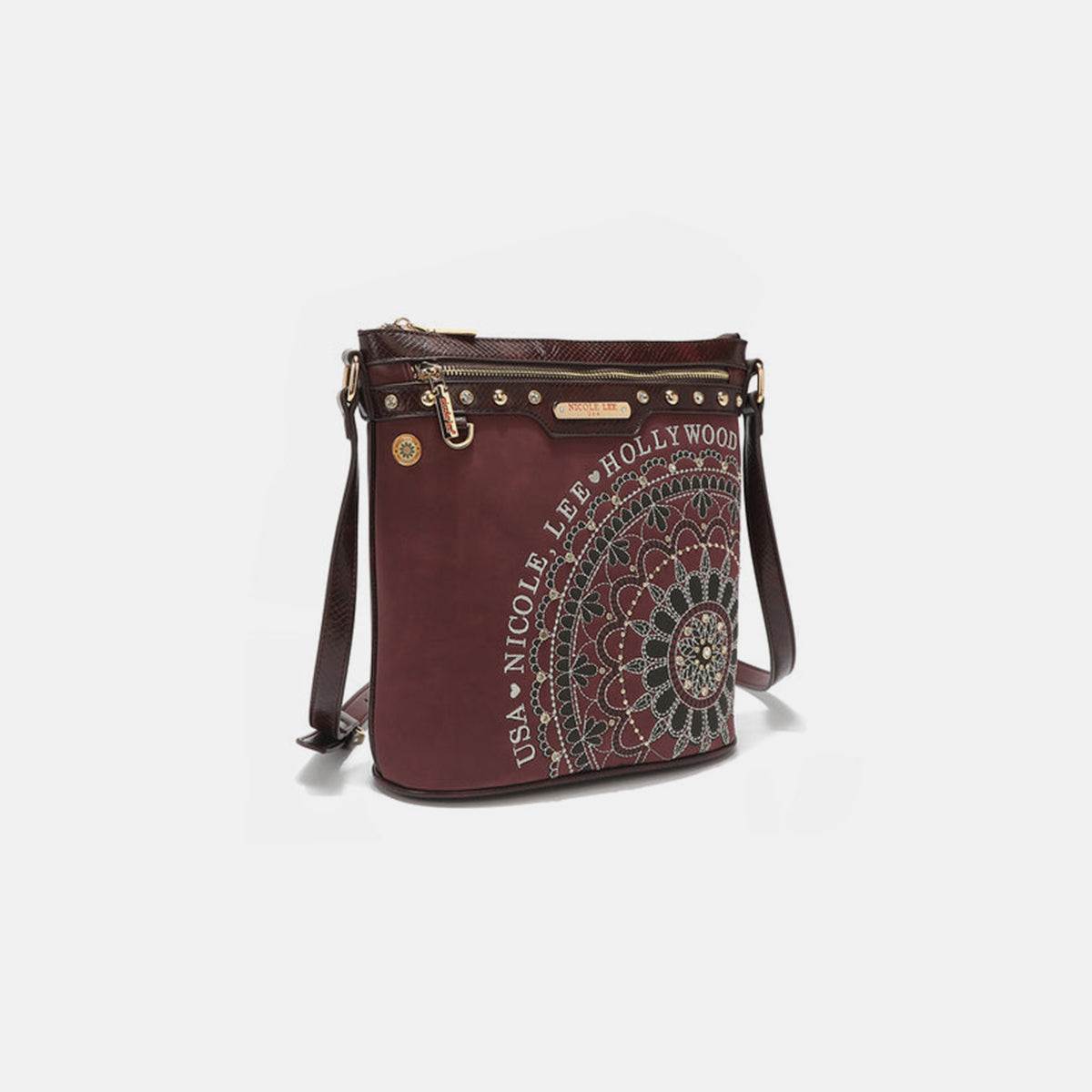 Metallic Stitching Embroidery Inlaid Rhinestone Crossbody Bag