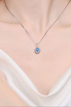 Blue Oval 1 Ct Moissanite Silver Pendant Necklace