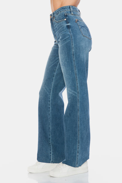 Tummy Control Cut Raw Hem Straight Jeans