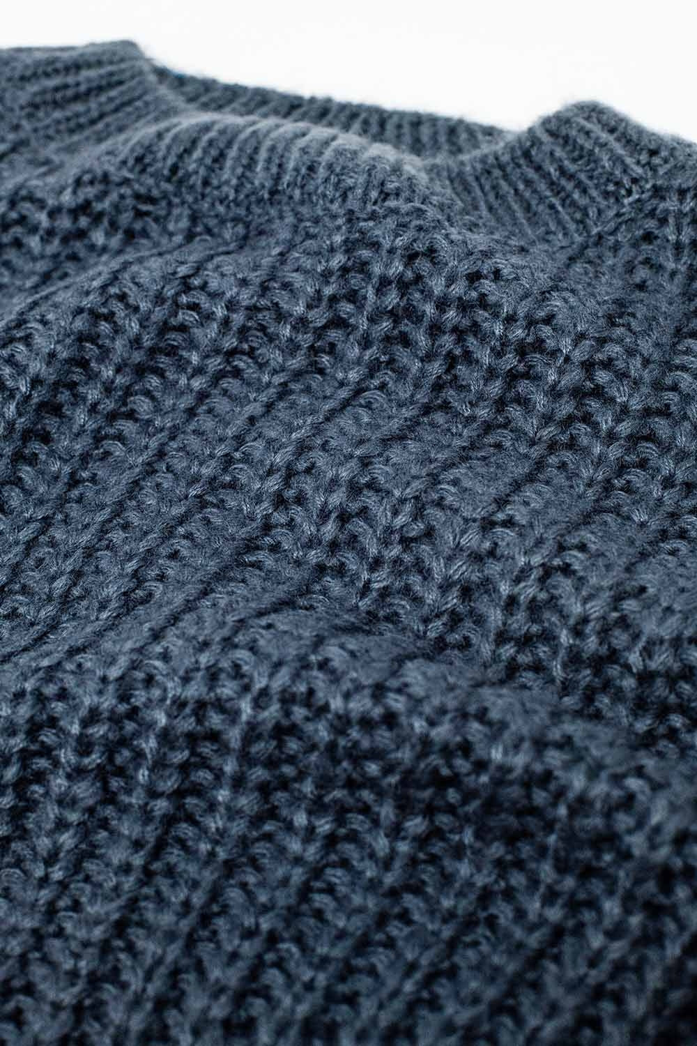 Dark Grey Chunky Knit Sweater with Balloon Sleeves