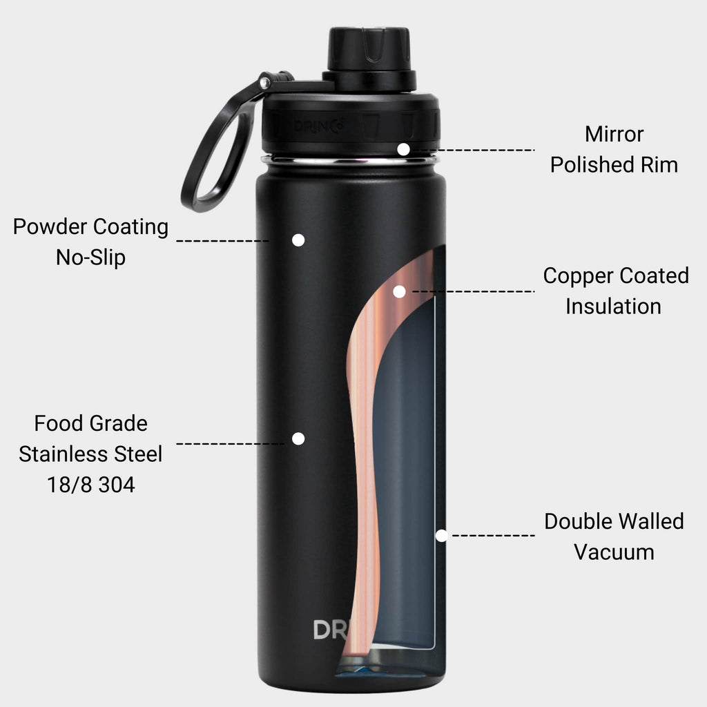 DRINCO® 22 Oz Stainless Steel Sport Water Bottle | Black