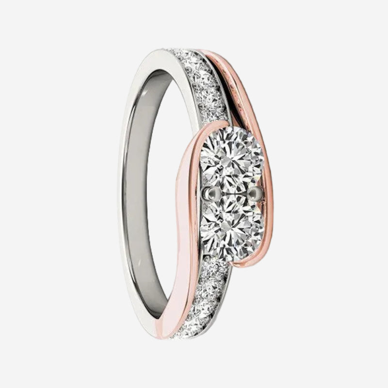 Two Stone Diamond Ring in 14K White & Rose Gold (3/4 cttw)
