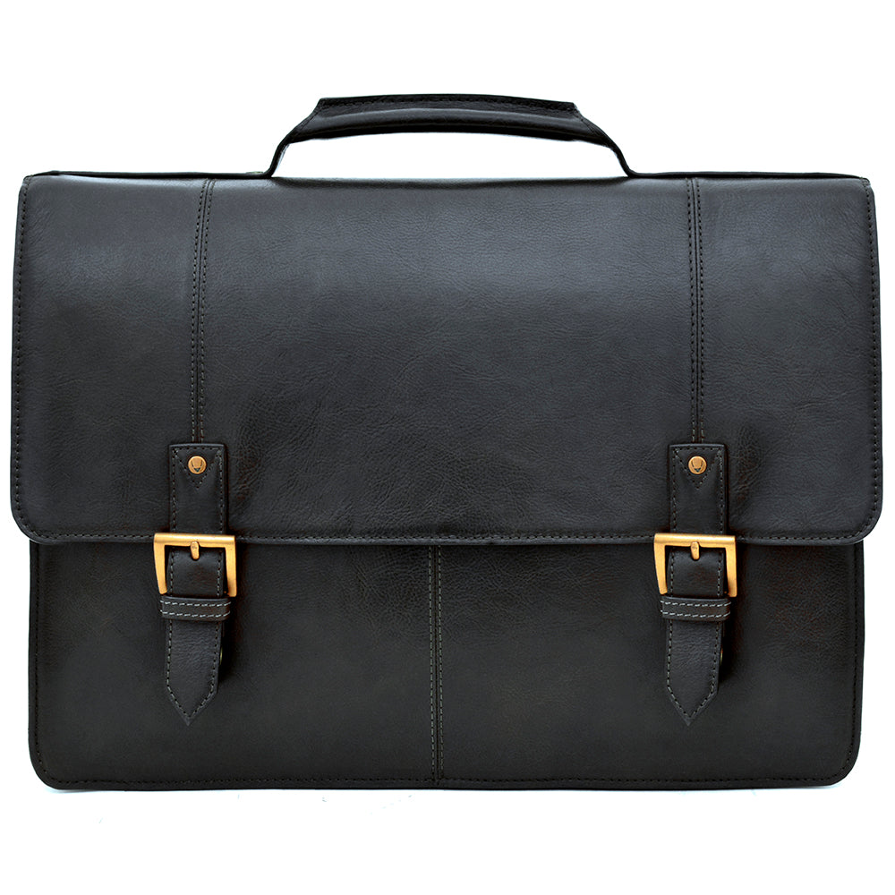 Hidesign Charles Large Double Gusset Leather 17" Laptop Compatible Briefcase | Black