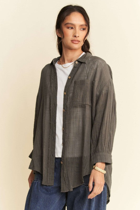 High-Low Chest Pocket Button Up Shirt