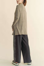 Slit Mock Neck Long Sleeve Top