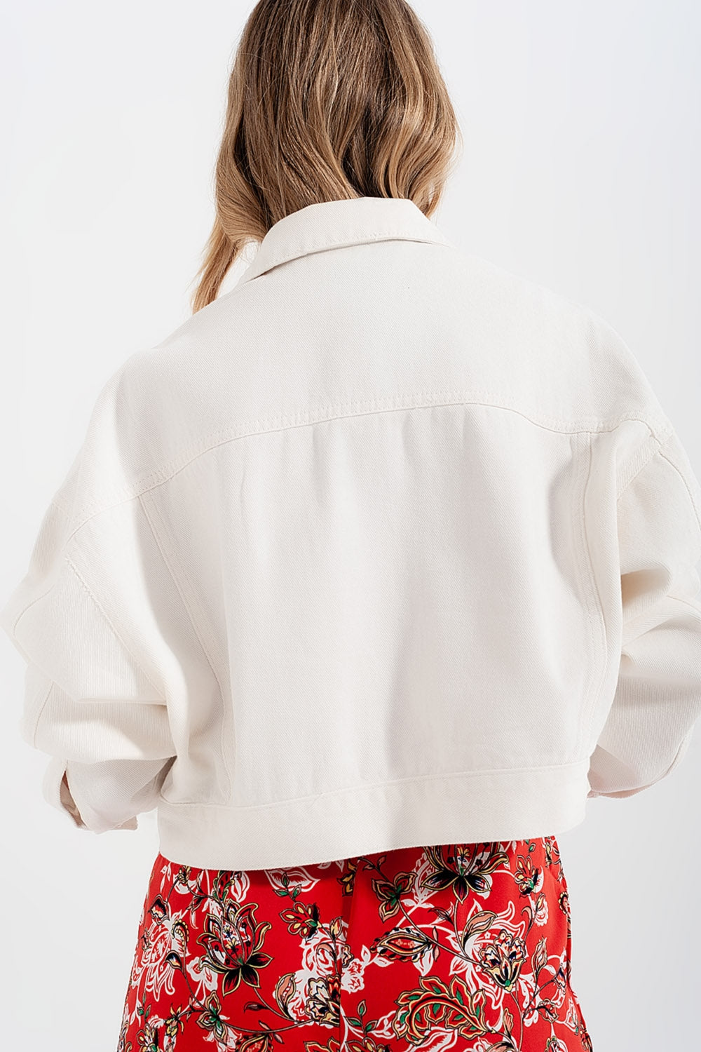 Denim Jacket with Diamante Fringing in White