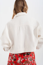 Denim Jacket with Diamante Fringing in White