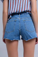 Denim Mid Wash Blue Short with Floral Design