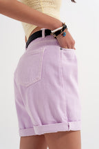 Denim Mom Shorts in Lilac