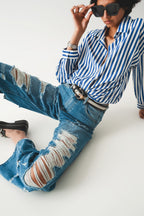 Destroyed Boyfriend Jeans in Blue
