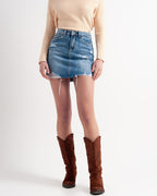 Distressed Hem Denim Mini Skirt