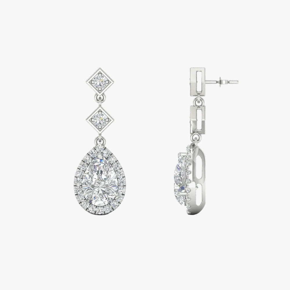 Double Drop Pear Halo Earring