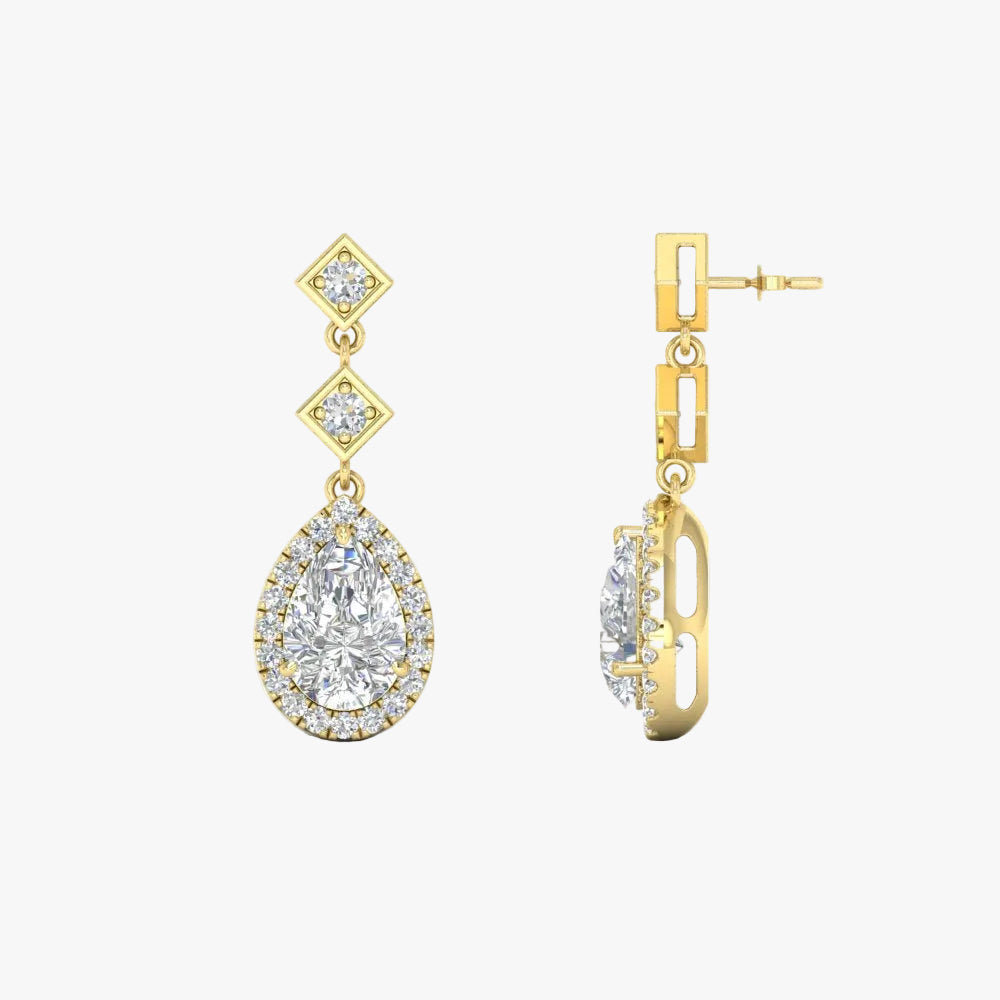 Double Drop Pear Halo Earring