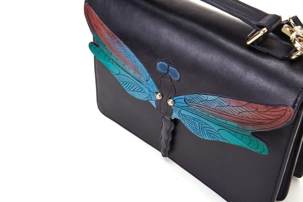 Dragonfly Black Top Handle Bag