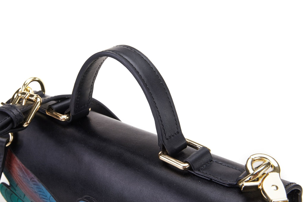 Dragonfly Black Top Handle Bag