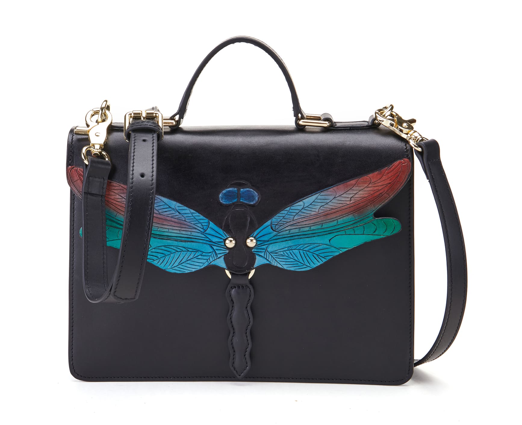 Dragonfly Black Top Handle Bag