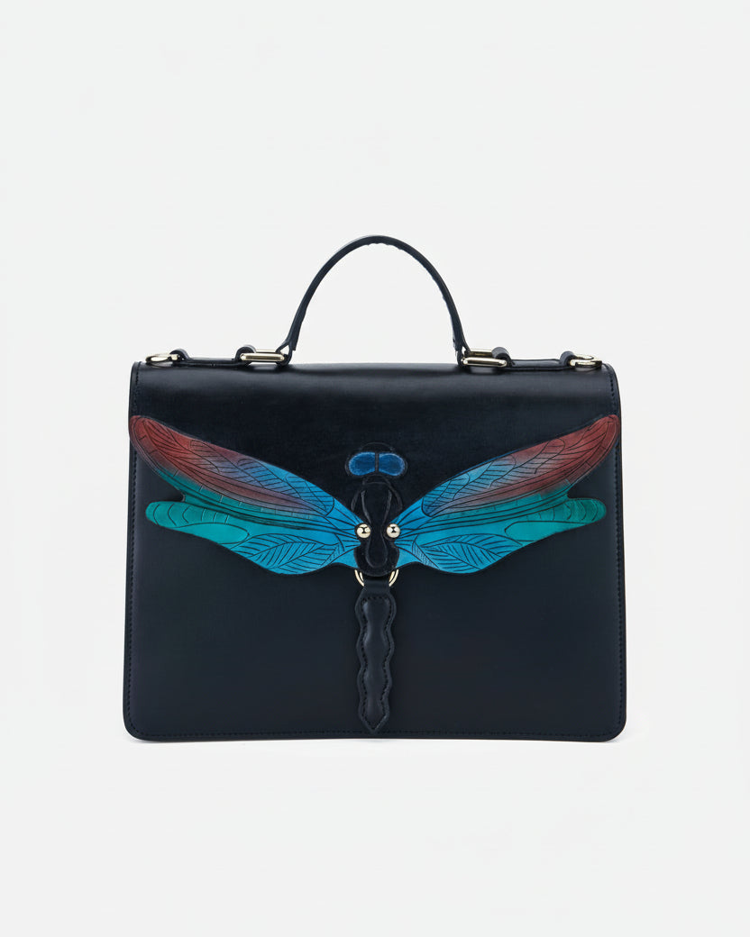 Dragonfly Black Top Handle Bag