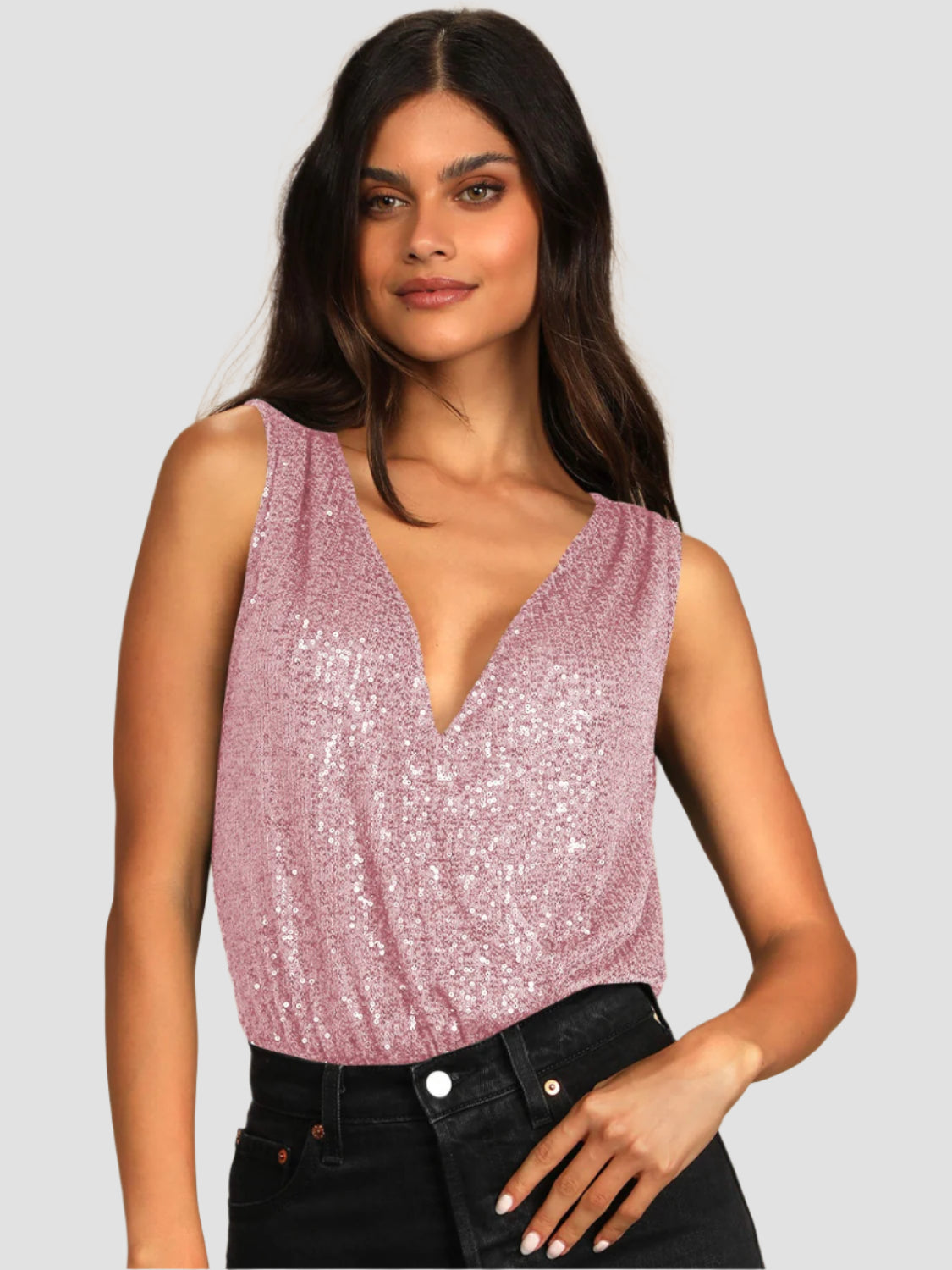 Sequin Surplice Sleeveless Bodysuit