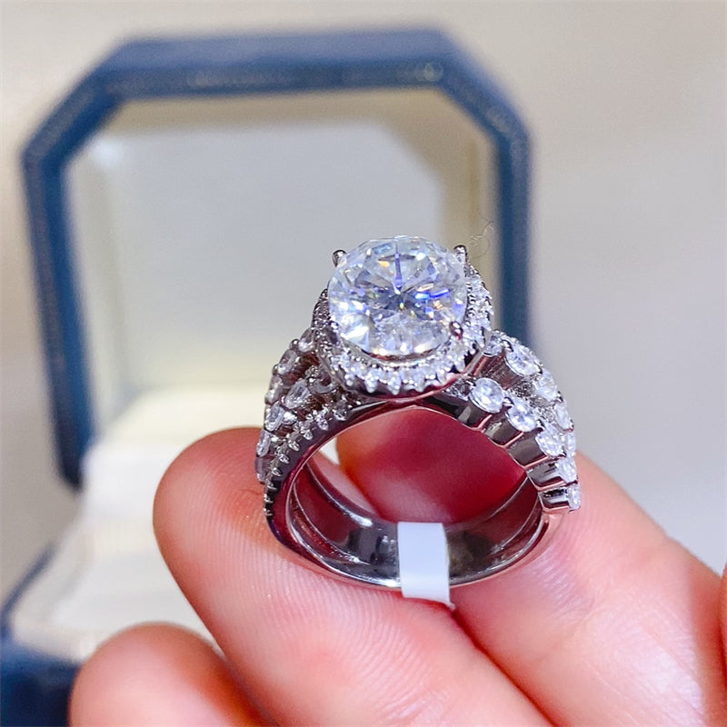 Layered Ring with 3 Ct Moissanite & CZ in Sterling Silver