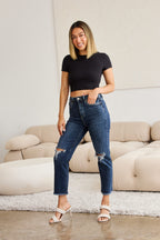 Crop Dylan Tummy Control Distressed High Waist Raw Hem Jeans