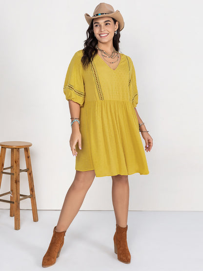 Eyelet Swiss Dot Half Sleeve Mini Dress