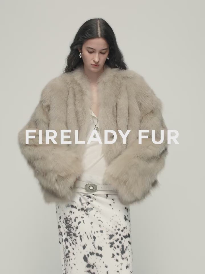 Firelady Fur Women‘s Short Fox Fur Coat | SagaFurs Crown-Grade Ombré Dyed Collar 'Chic Sister'