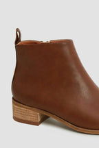 Brown PU Leather Block Heel Boots