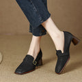 Women's Retro British Style Chunky Heel Leather Shoes | Round Toe Commuter