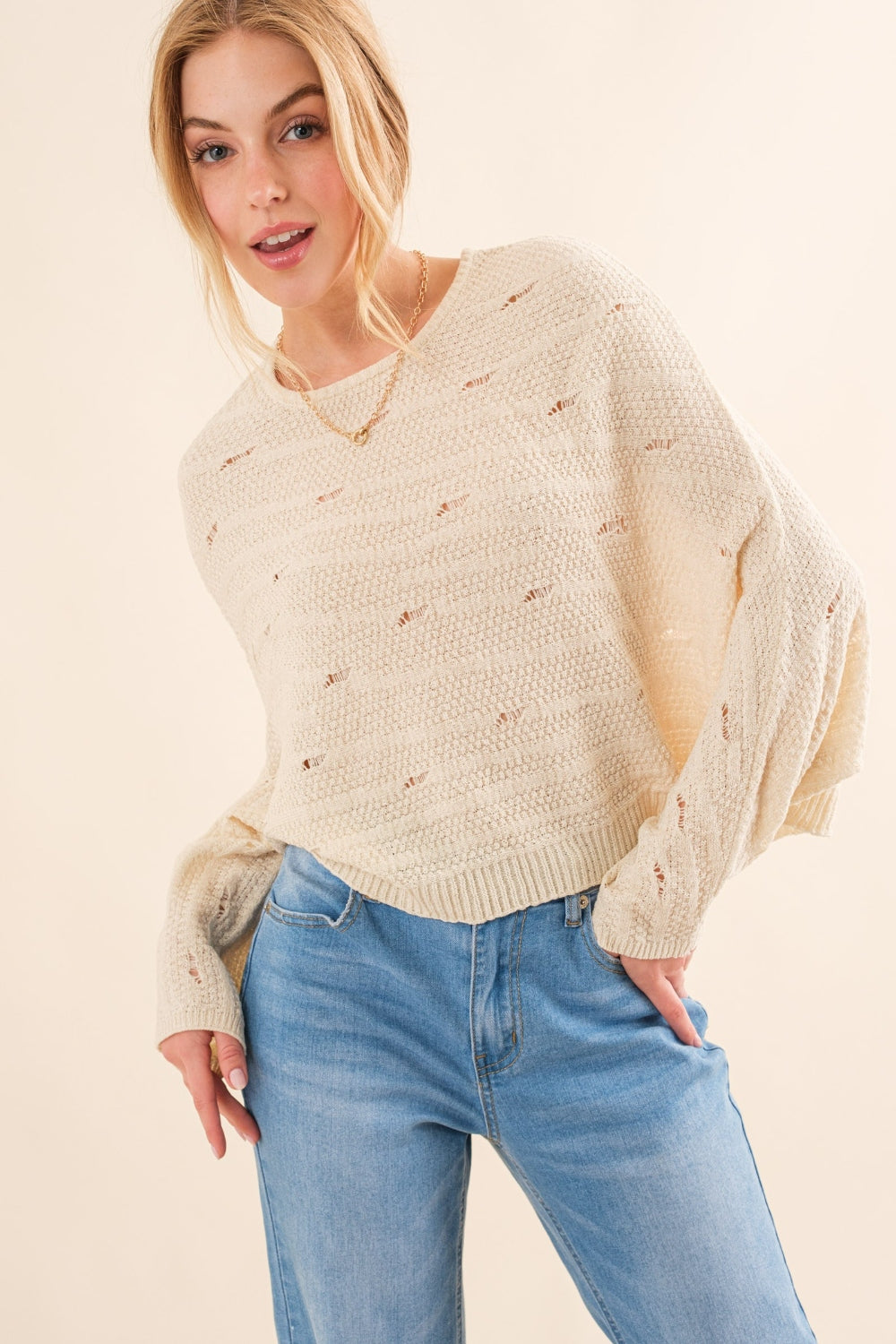 Natural Beige Dolman Sleeves Sweater