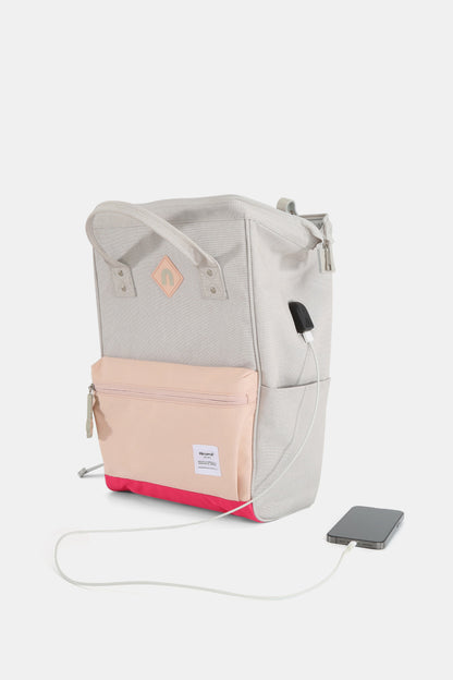 Contrast Backpack Bag with External USB Port