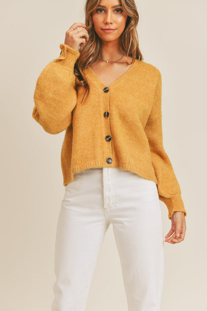 Button Down Sweater Cardigan Mustard