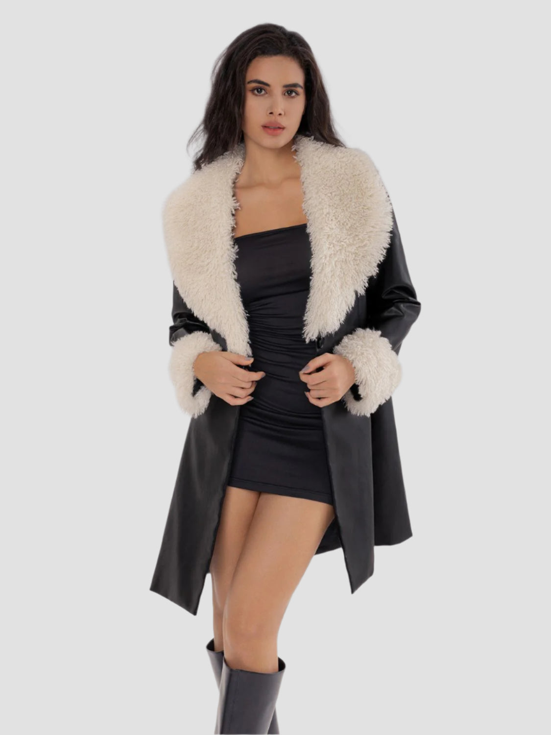 Fuzzy Long Sleeve Longline Coat